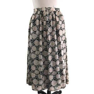 Vintage Black Floral Midi Skirt Size 10, J.G. Hook Rose 1980s Skirt